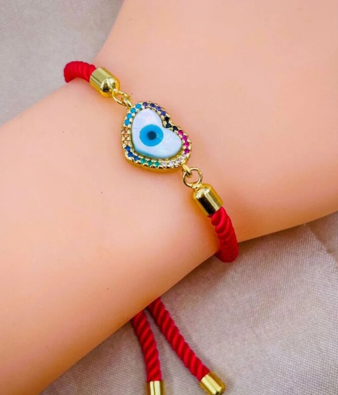 Evil Eye Heart Bracelet - Red