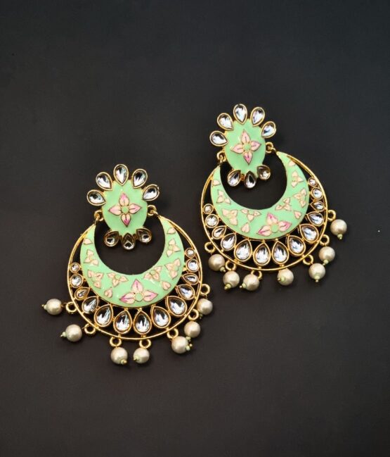 chandbali meenakari earrings with kundan