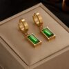 Gold Emerald Huggie Earrings