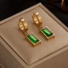 Gold Emerald Huggie Earrings