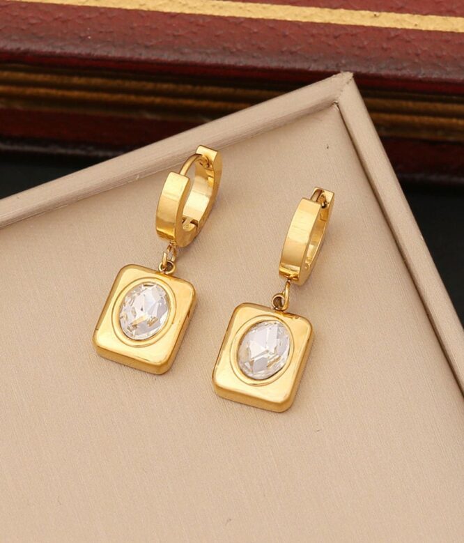 Anti-Tarnish Gold Plated Earrings with White Stone