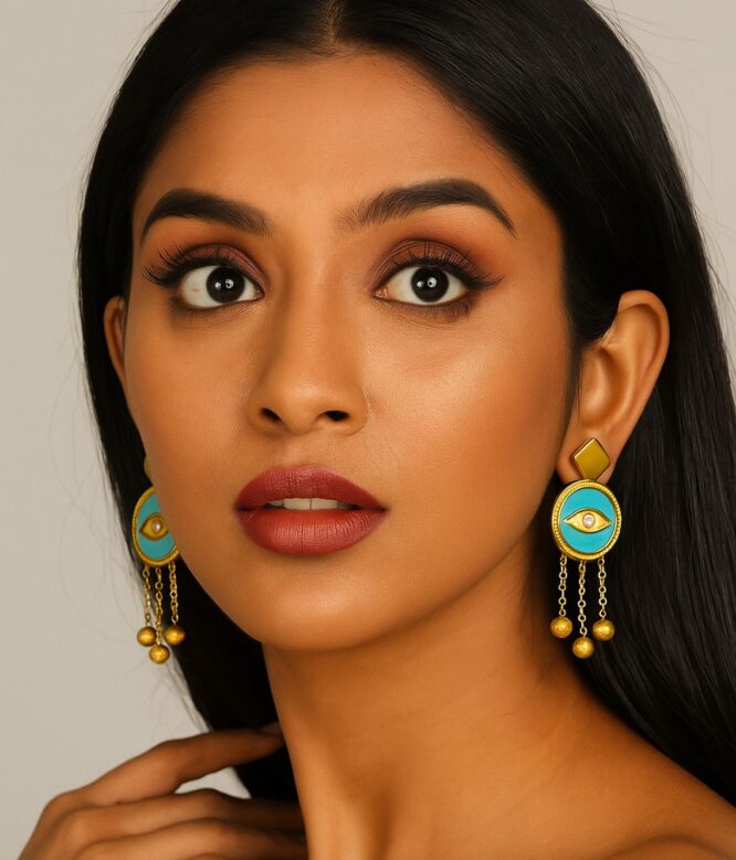 Turquoise Evil Eye Tassel Earrings