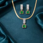 Emerald Green Cubic Zirconia Jewelry Set: Necklace & Earrings