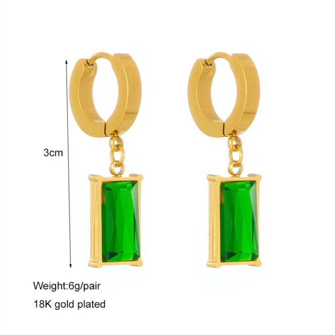 Anti-Tarnish Gold-Plated Emerald Earrings
