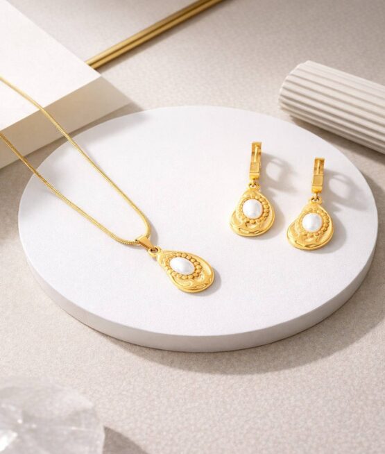 White Pearl Necklace and Earrings