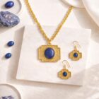 Victorian Lapis Lazuli Jewellery Set - Earrings, Necklace & Ring