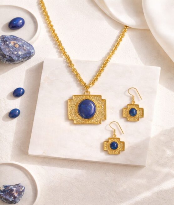 Victorian Lapis Lazuli Jewellery Set - Earrings, Necklace & Ring