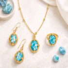 Larimar Stone Gold-Plated Jewellery Set - Necklace, Earrings, Ring