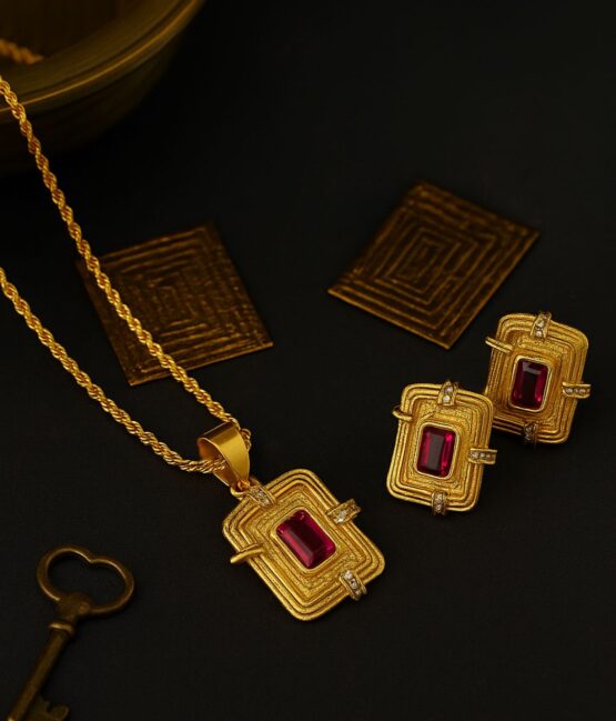 Crimson Heirloom Pendant & Earrings