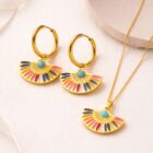 Colourful pendant & earrings set