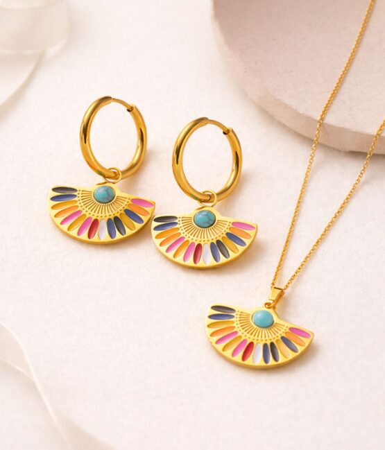 Colourful pendant & earrings set