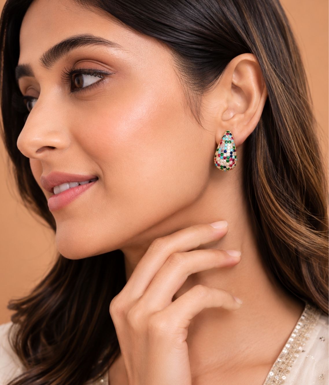 Multicolour Cubic Zirconia Teardrop Earrings