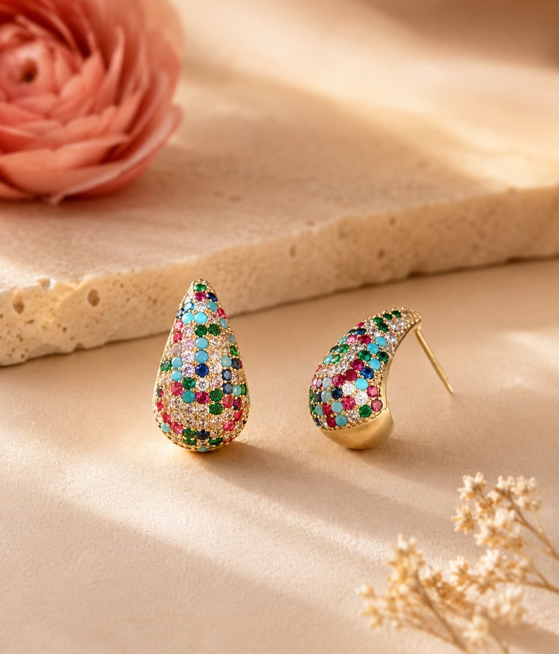 Multicolour Cubic Zirconia Teardrop Earrings