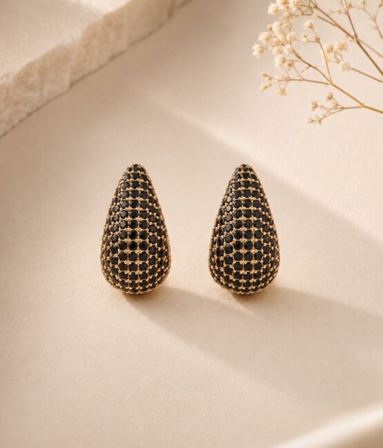 Black CZ Teardrop Earrings for Women