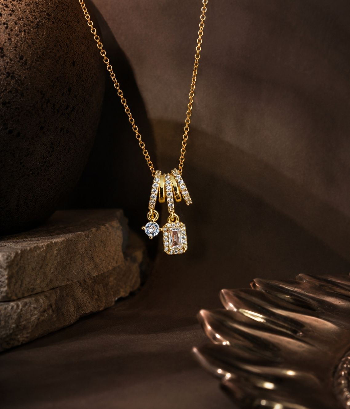 Aura Cubic Zirconia Gold-Plated Pendant Necklace for Women