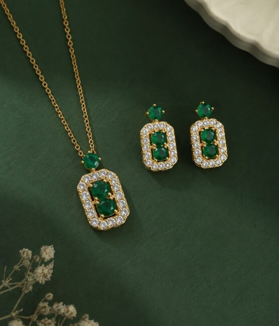 Lush Green Gold-Plated Pendant Set for Women & Girls