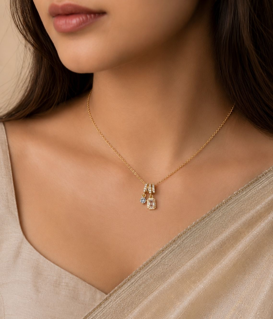 Aura Cubic Zirconia Gold-Plated Pendant Necklace for Women